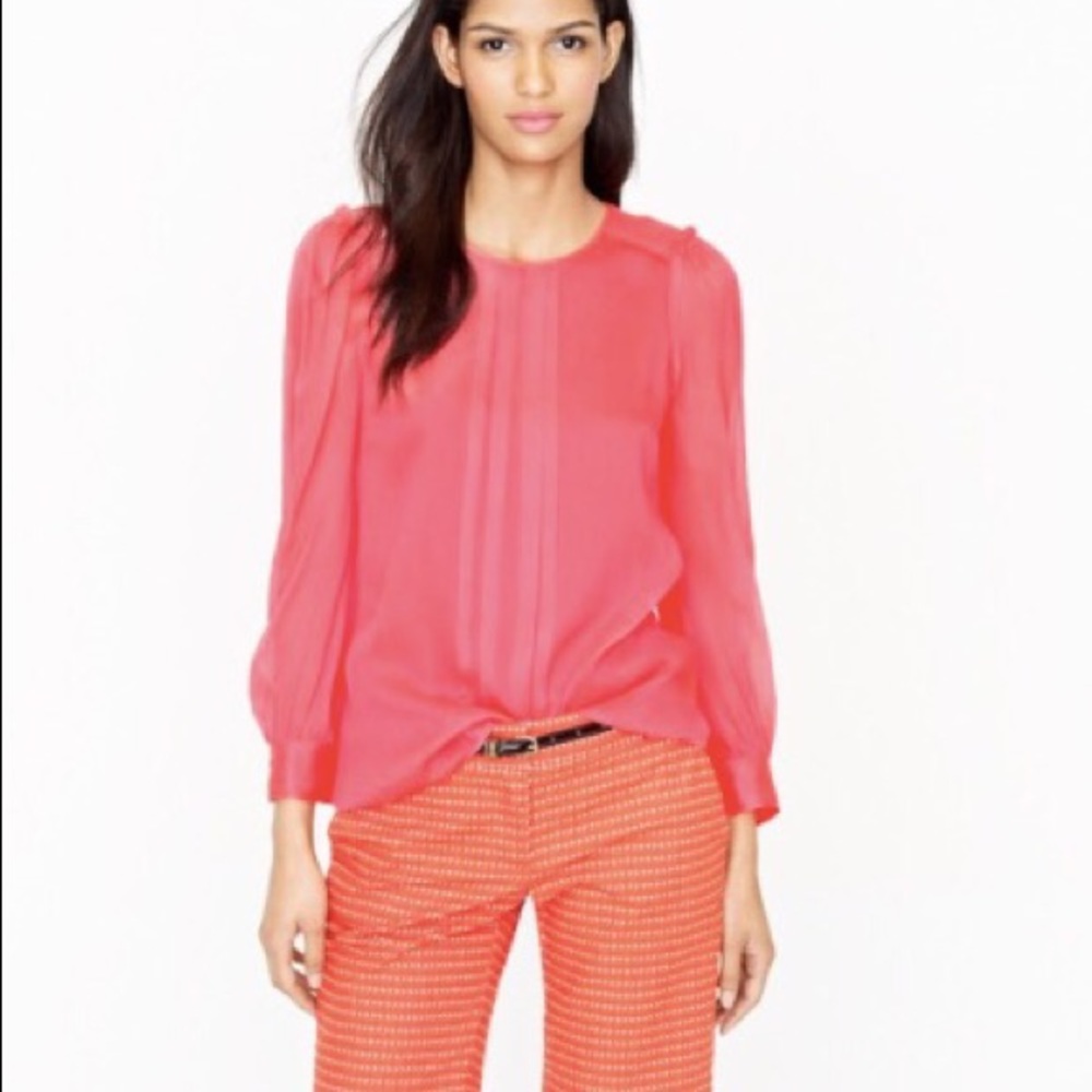 JCrew coral lined silk gauzy top with back buttons!
